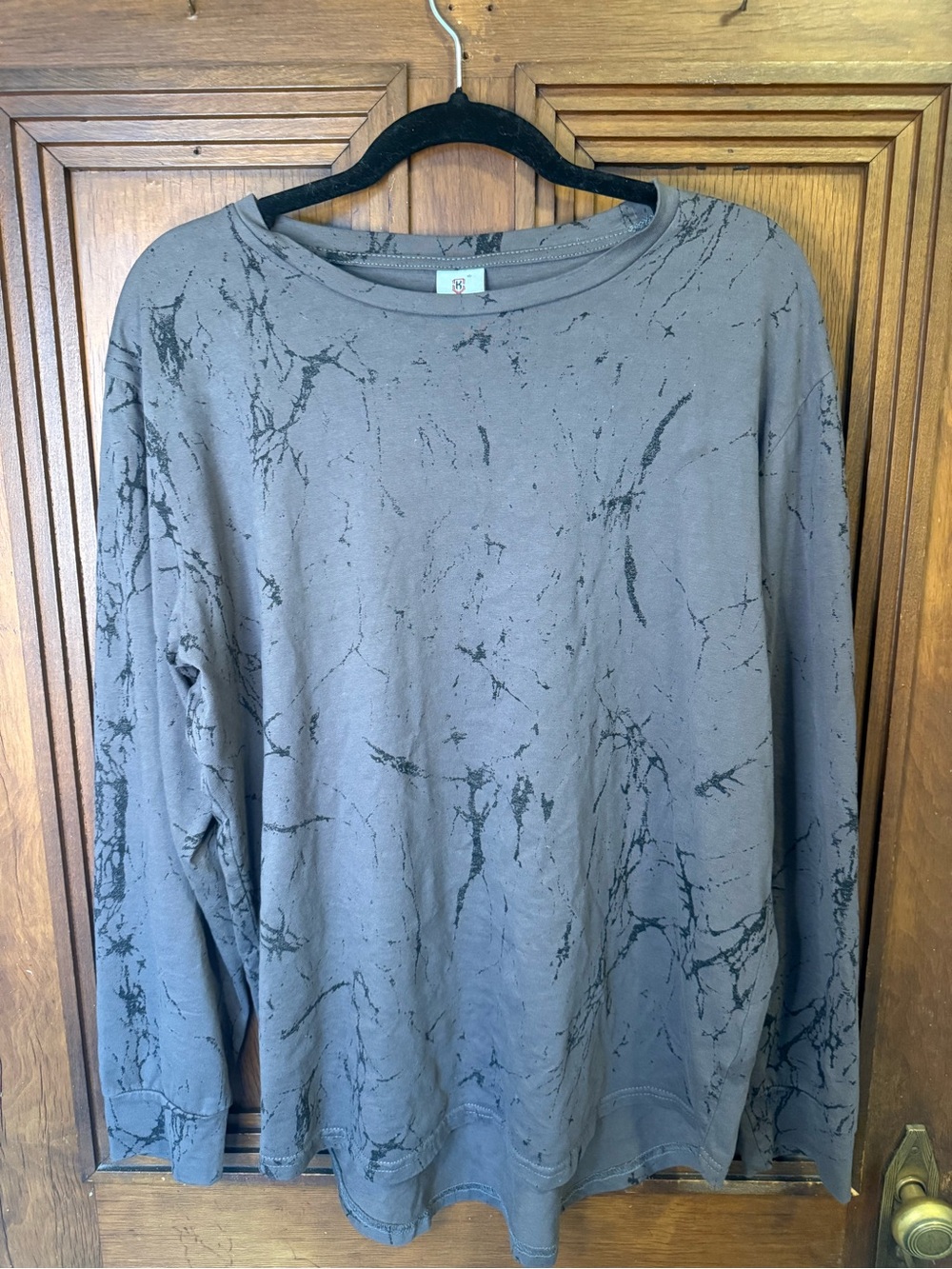 Men's Long Sleeve Crewneck Shirt - Gray Marble Wash